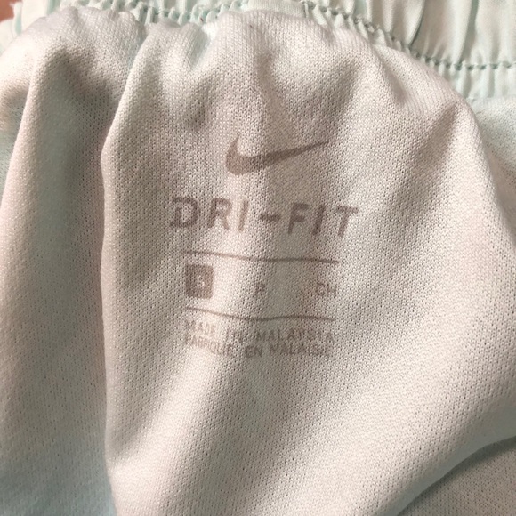 Nike dri fit small athletic shorts gray with teal stripes, built in panty - Picture 2 of 8